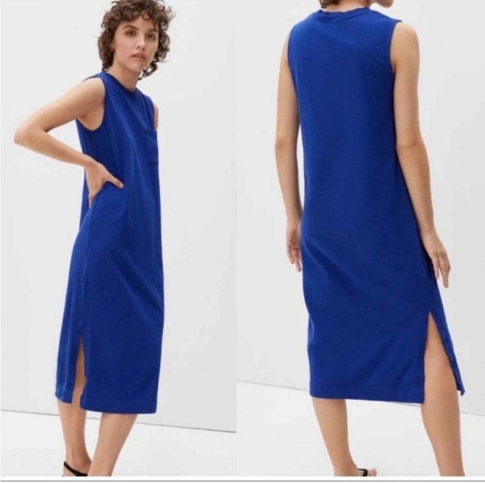 Everlane The Long Weekend Sleeveless Side Slit Midi Dress Cotton Black Small - Picture 2 of 10